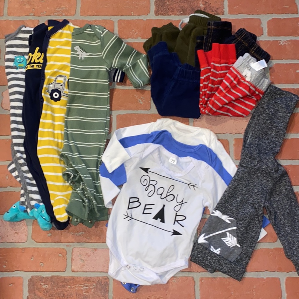 Babyboy 6m fall/winter footie, romper, onesie bundle!!